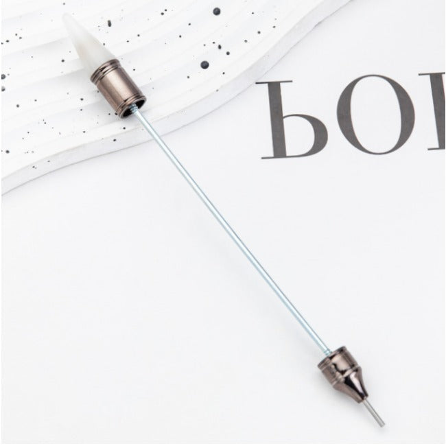 Wholesale 2pcs Beadable Pens Nail art Double-head drill pen DIY tools with wax blotting dot decal appliqué pen